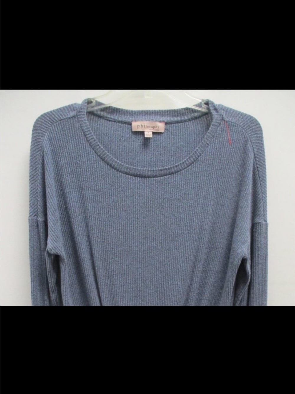 Philosophy Heathered Slate Blue Ribbed Crewneck Sweater